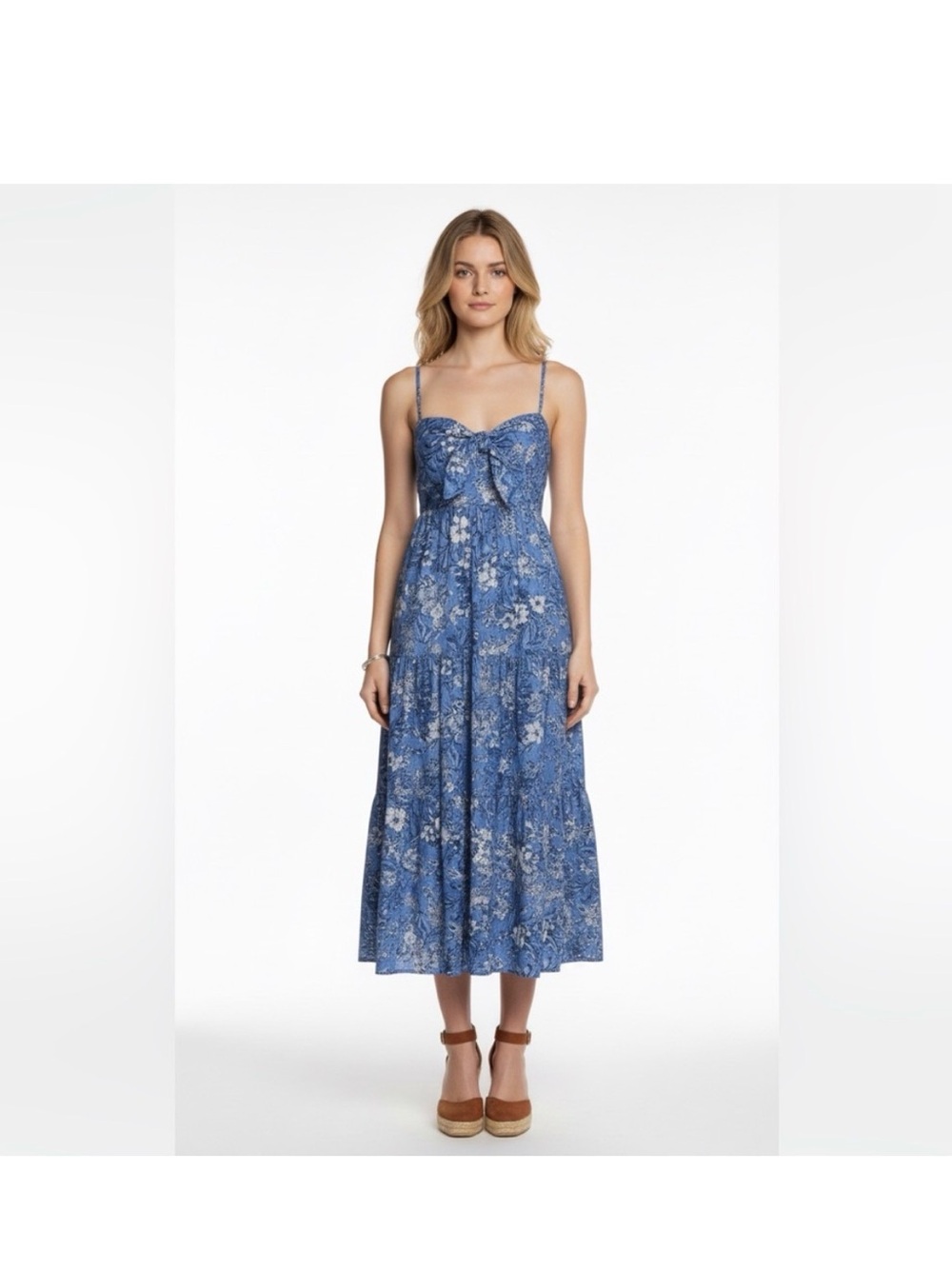 House of Harlow 1960 NWOT Blue Floral Tie-Front Midi Dress